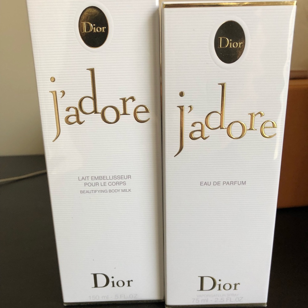 2.5 oz bottle of J'adore perfume + body milk